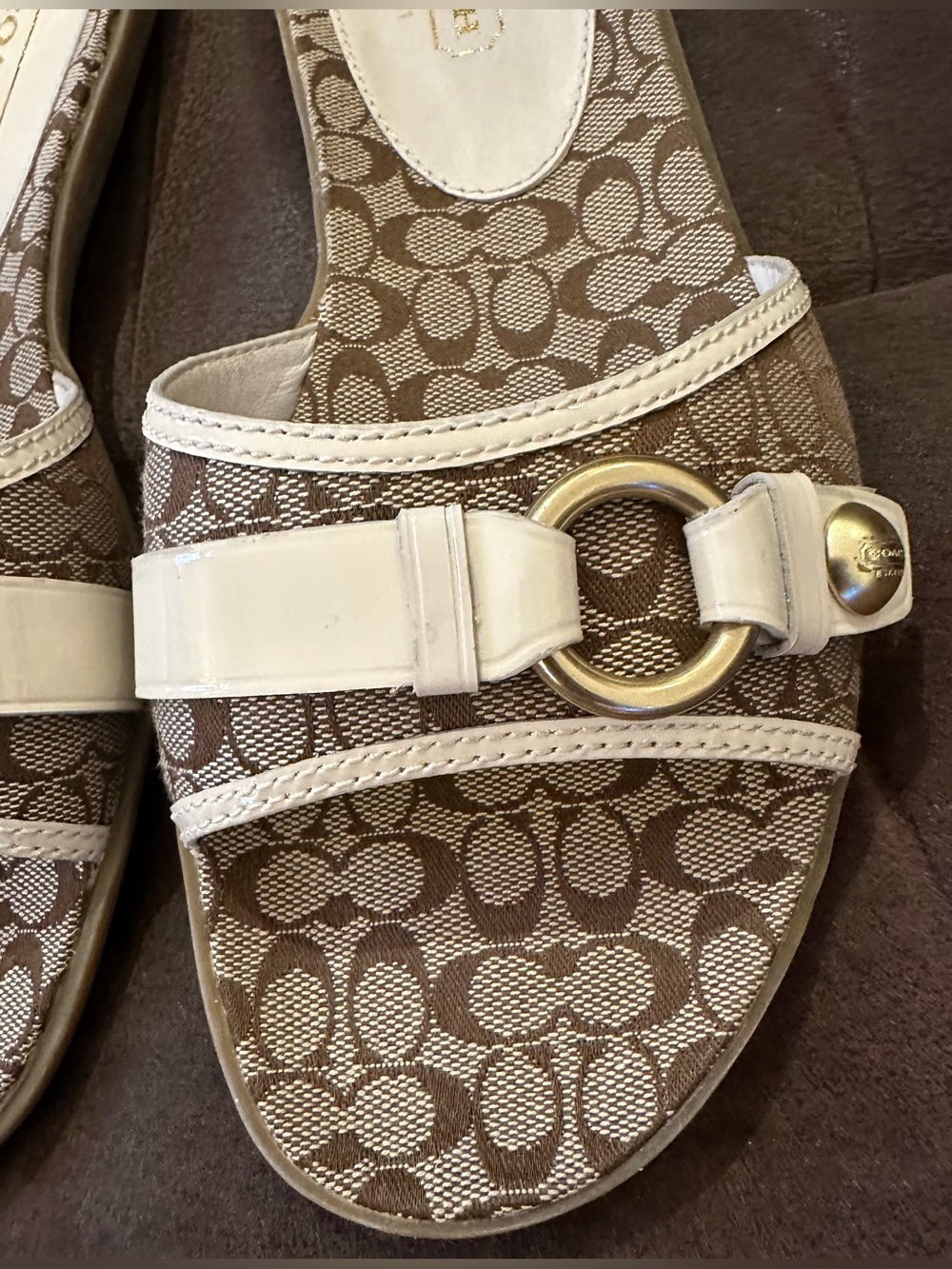 Vintage Coach Brown Signature Slide Mules with Cream Trim Mint Size 9.5 Y2K - Picture 3 of 5
